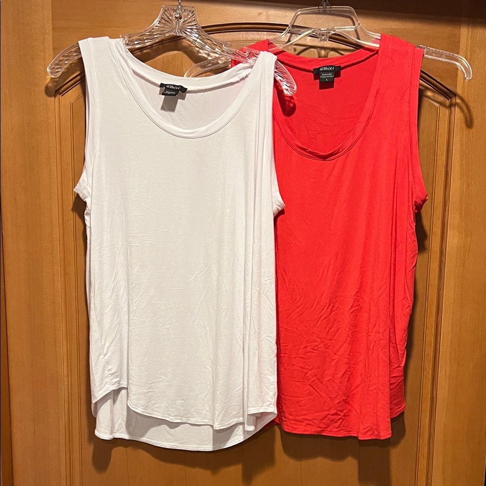 Pure Amici Women's (2 Pack) White and Red Tank Tops